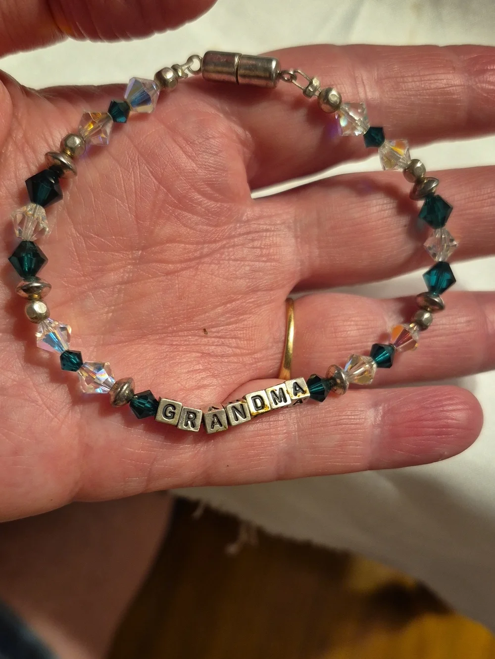 Grandma Beaded Bracelet in Sterling Silver Letters and Swarovski Crystal